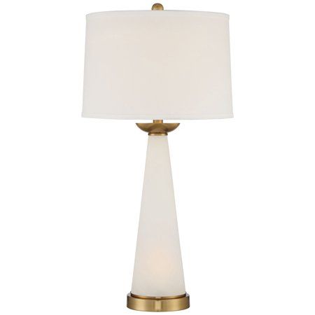 Possini Euro Design Modern Luxury Table Lamp with Night Light Alabaster Glass Brass White Fabric ... | Walmart (US)