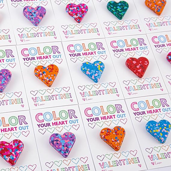Valentines Day Gifts for Kids - 24 Pack Valentines Cards with Heart-Shape Crayon - Valentine Gift... | Amazon (US)