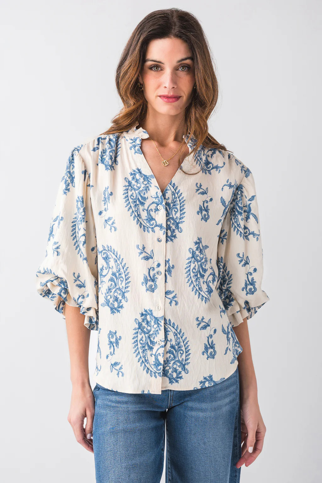 Gigio Paisley Print Button Down Blouse | Social Threads