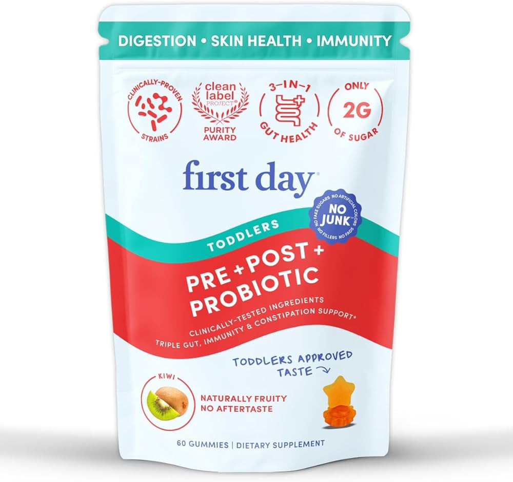 FIRST DAY Toddler Tribiotic Gummies (Ages 2-3) | Kids Probiotic Gummies | 3 in 1 Pre + Pro + Post... | Amazon (US)