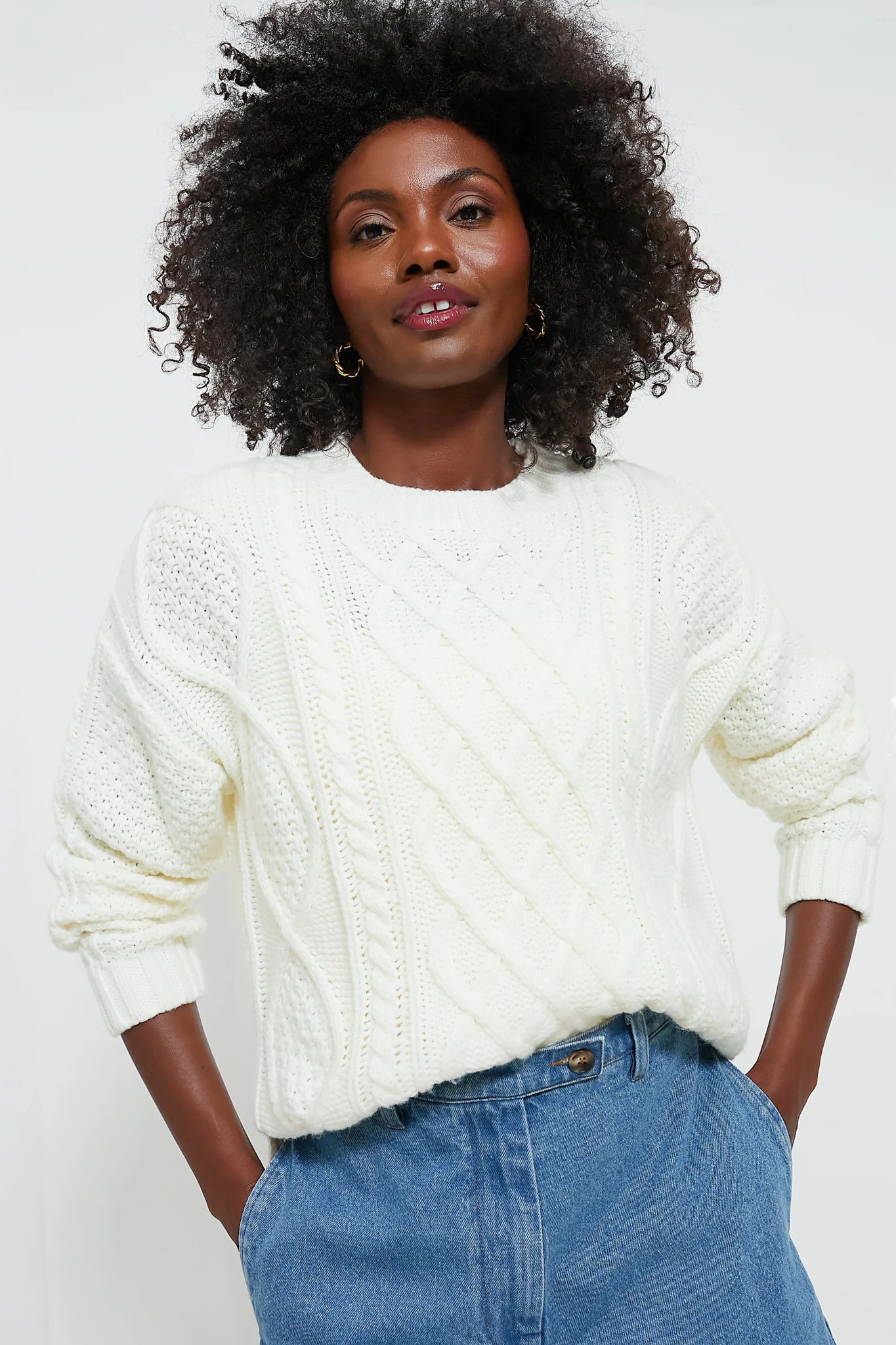 Ivory Cable Knit Courchevel Sweater | Tuckernuck (US)