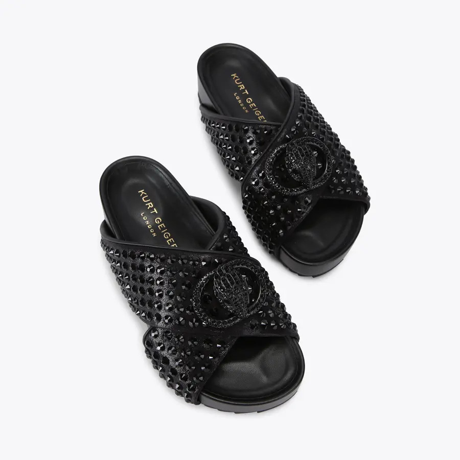 CHELSEA CROSS STRAP DR Black Crystal Slip On Chunky Sandals by KURT GEIGER LONDON | Kurt Geiger US