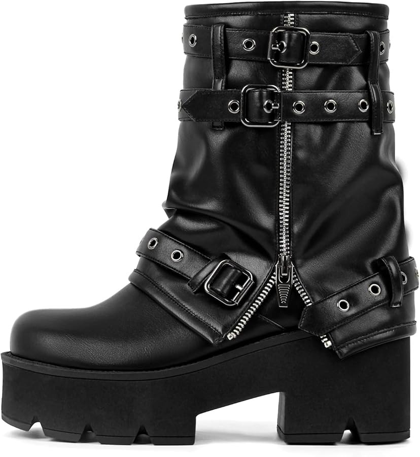 Only maker Women\u2019s Platform Ankle Boots \u2013 Punk Block Heel Booties with Fold-Over Design... | Amazon (US)