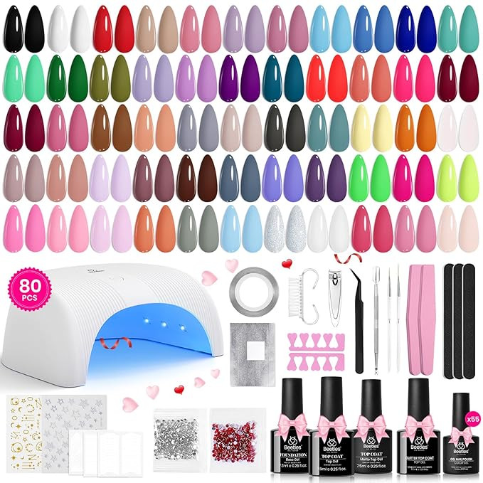 Beetles Gel Nail Polish Kit with U V Light - 80Pcs Color Enchantment 55 Colors Gel Polish Starter... | Amazon (US)