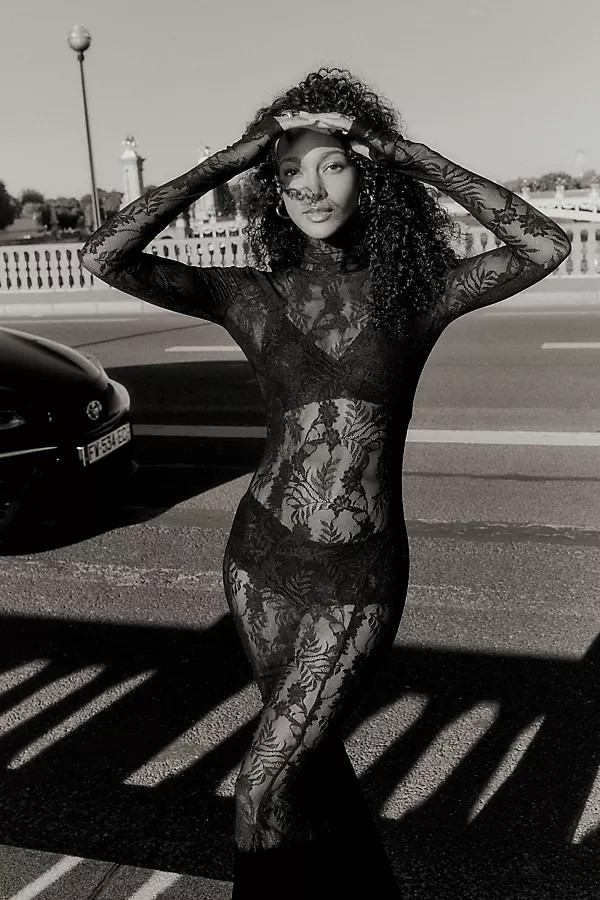 Sheer Lace Long-Sleeve High-Neck Maxi Dress | Anthropologie (US)