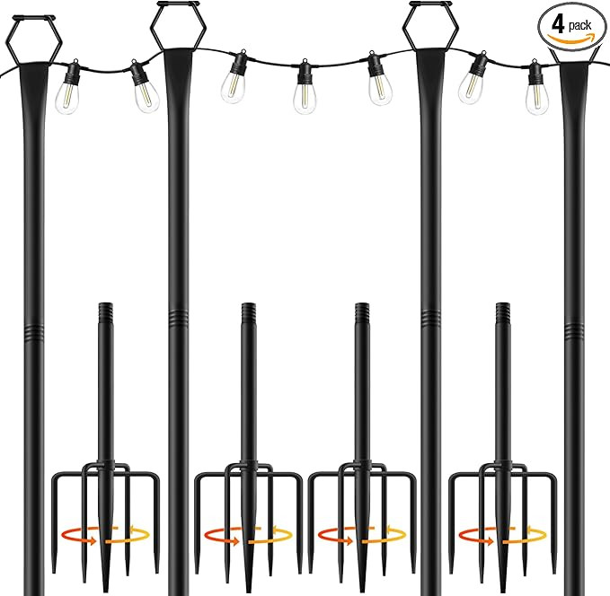 4 Pack String Light Poles for Outside, 10Ft Light Poles for Outdoor String Lights, Adjustable Out... | Amazon (US)