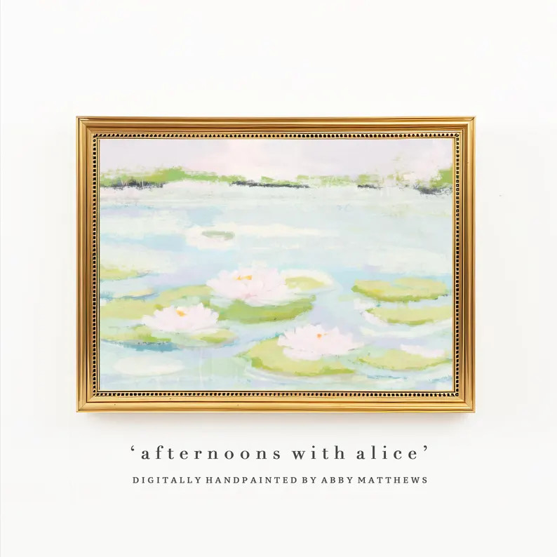 Abstract Landscape Grandmillennial Art: Modern Southern Hand Painted Lily Pad Marsh (download)- A... | Etsy (Global)