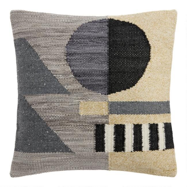 Black And Gray Abstract Geo Indoor Outdoor Throw Pillow | World Market