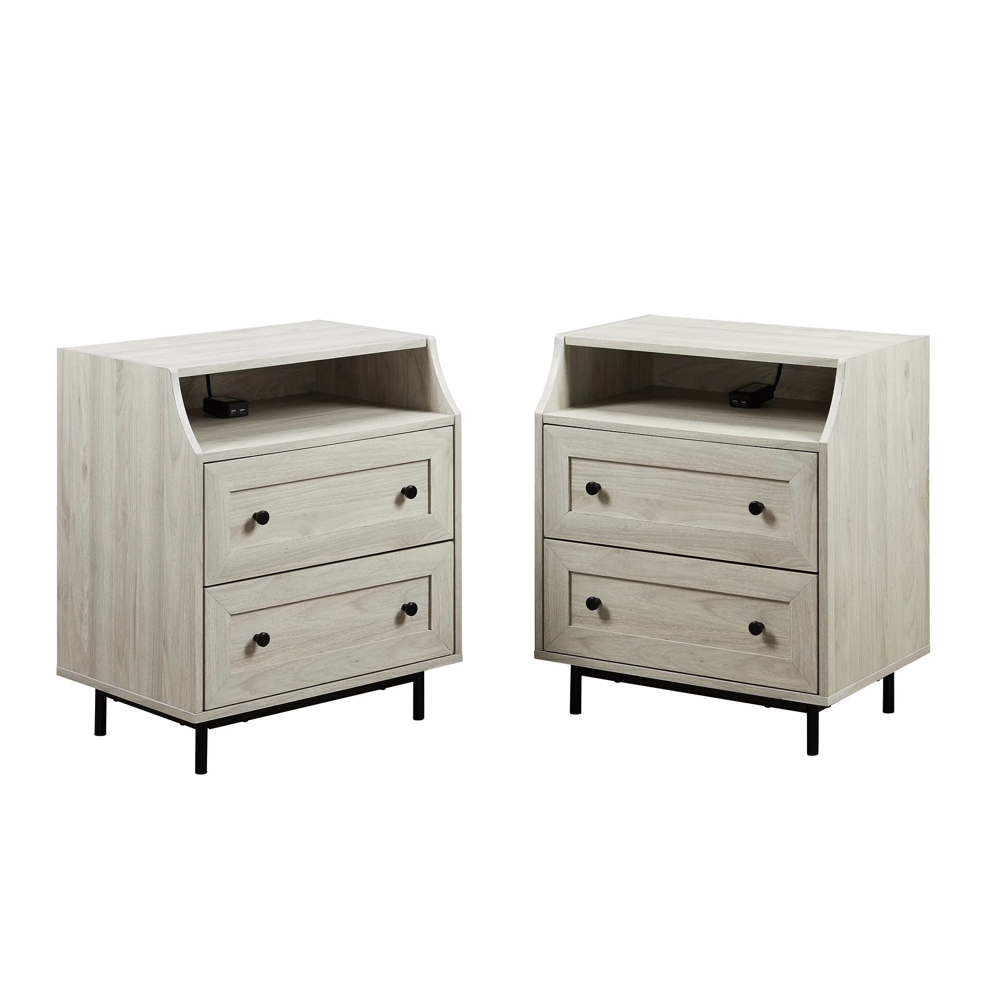 Manor Park Modern 2 Drawer USB Port Nightstand, Set of 2, Birch | Walmart (US)