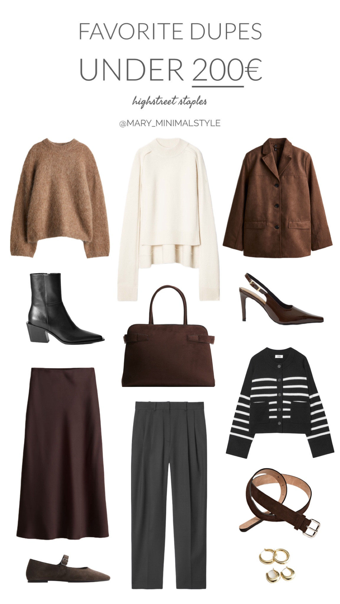 Autumn Favorite Dupes 🤎

- brown mohair jumper
- white knitwear
- suede blazer
- brown/burgundy heels
- chocolate brown midi skirt
- brown suede handbag
- grey trousers
- brown belt
- ballet flats
- fall boots
- stripes ⚓️

#LTKautumn #LTKeurope #LTKstyletip