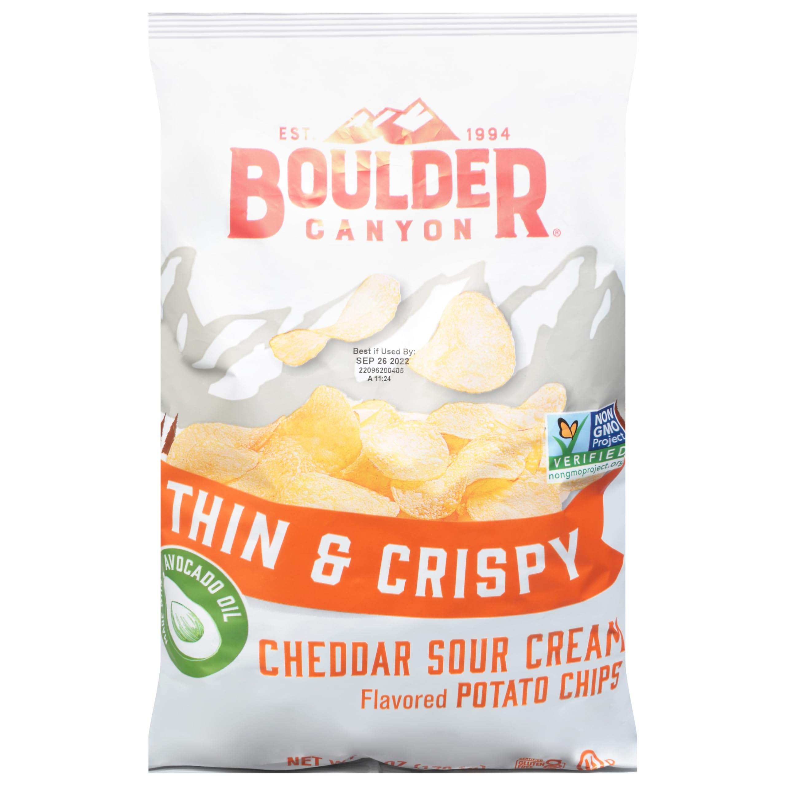 Boulder Canyon Thin & Crispy Cheddar Sour Cream Potato Chips, 6 OZ | Amazon (US)