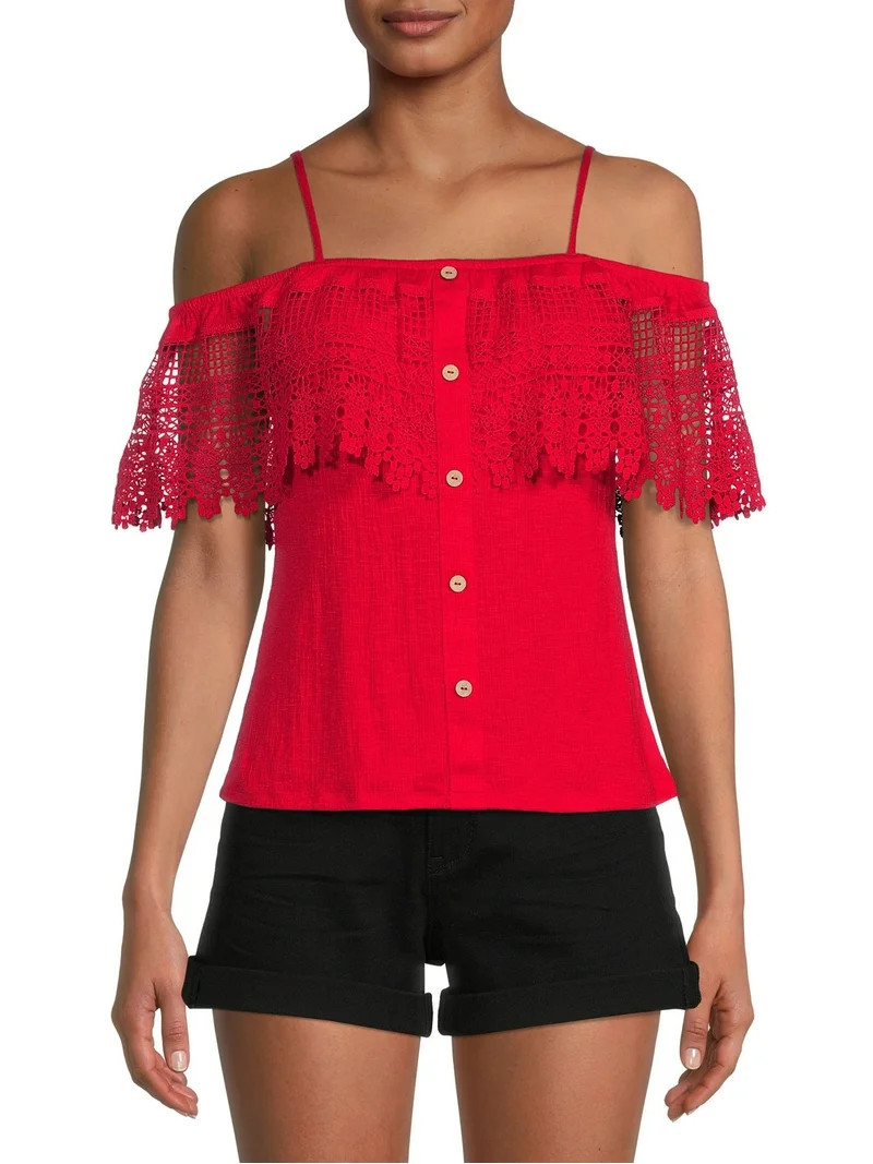 No Boundaries Juniors Button Front Off The Shoulder Top | Walmart (US)