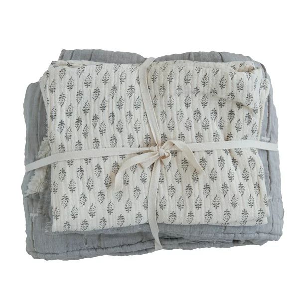 Creative Co-Op Cotton Stitched Bed Cover with 2 Patterned King Shams, King, Cream Color & Grey, S... | Walmart (US)