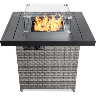 32in Fire Pit Table 50,000 BTU Wicker Propane w/ Wind Guard, Cover | Best Choice Products 