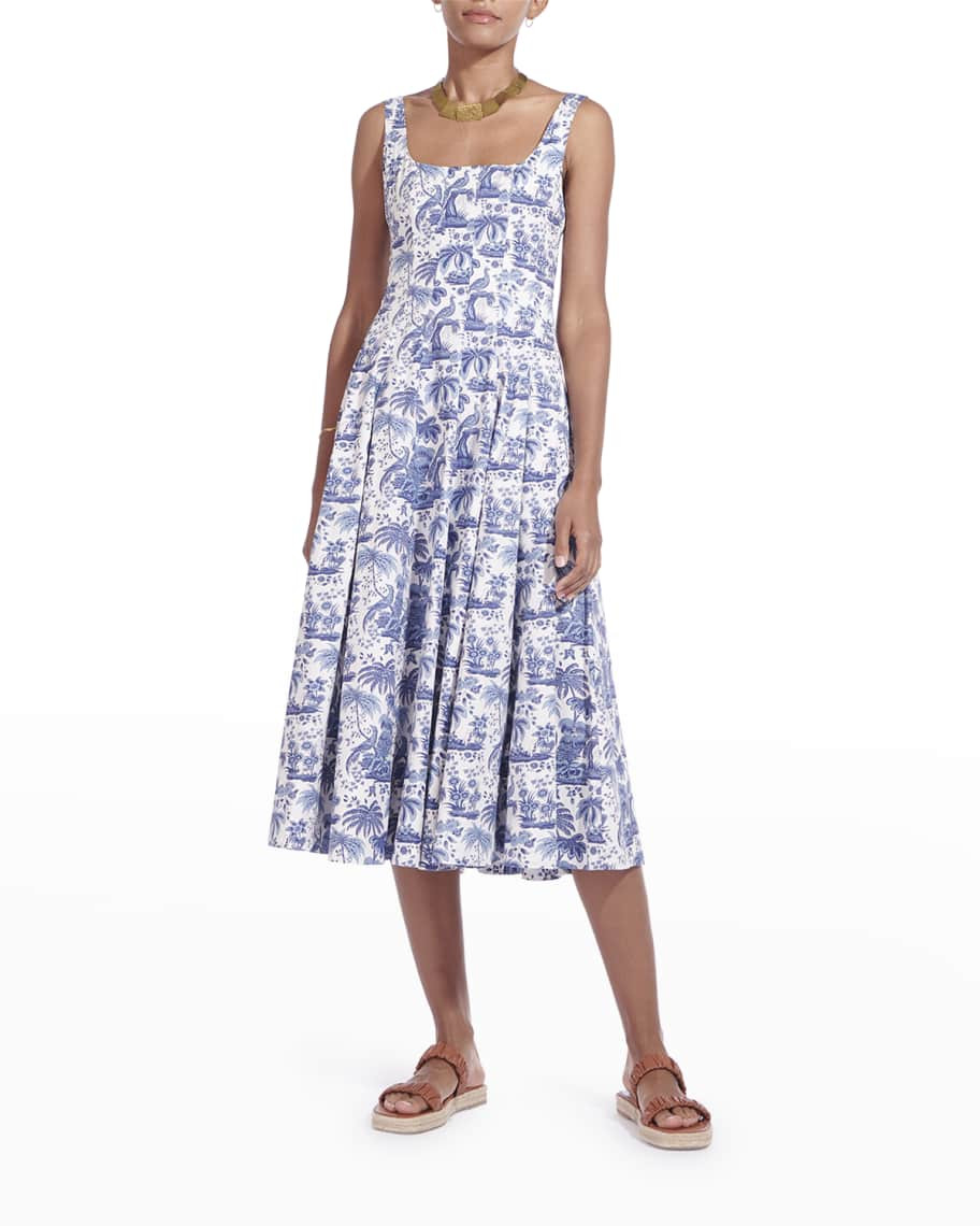 STAUD Wells Toile Poplin Midi Dress | Neiman Marcus