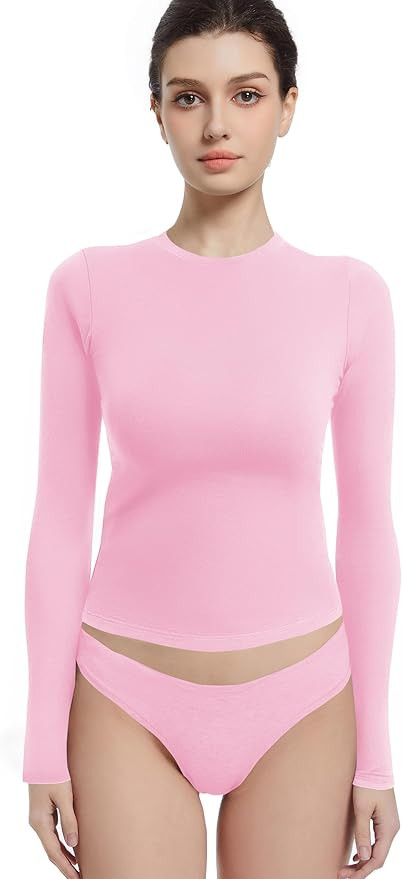 Abonlen Long Sleeve Shirts for Women Crewneck Basic Tees T Shirts Fitted Crop Tops Y2k Going Out ... | Amazon (US)