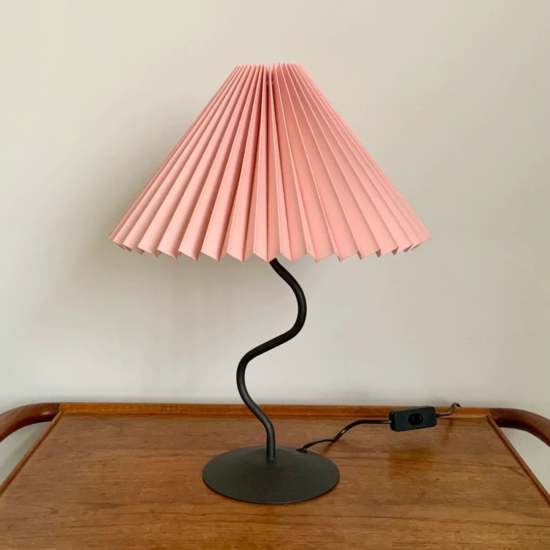 Danish squiggle lamp by Horn, Denmark with champagne pink linen, pleated lampshade. | Etsy (US)