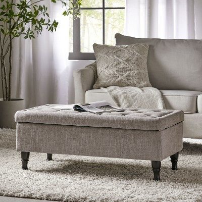 Okak Storage Ottoman Bench with Tufted Button Upholstered Multifunctional Footrest Stool Bed Bench with Spindle Wood Legs for Couch Bedroom, Gray | Target