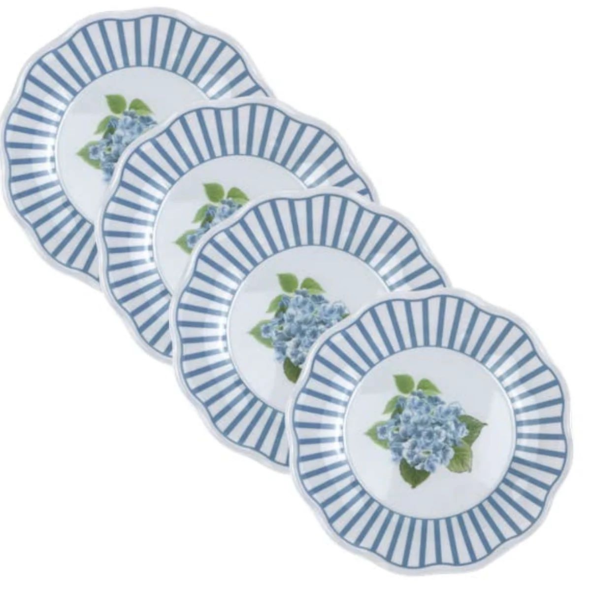 Scalloped Blue Hydrangea Salad Melamine Plates (Set of 4) | Sea Marie Designs