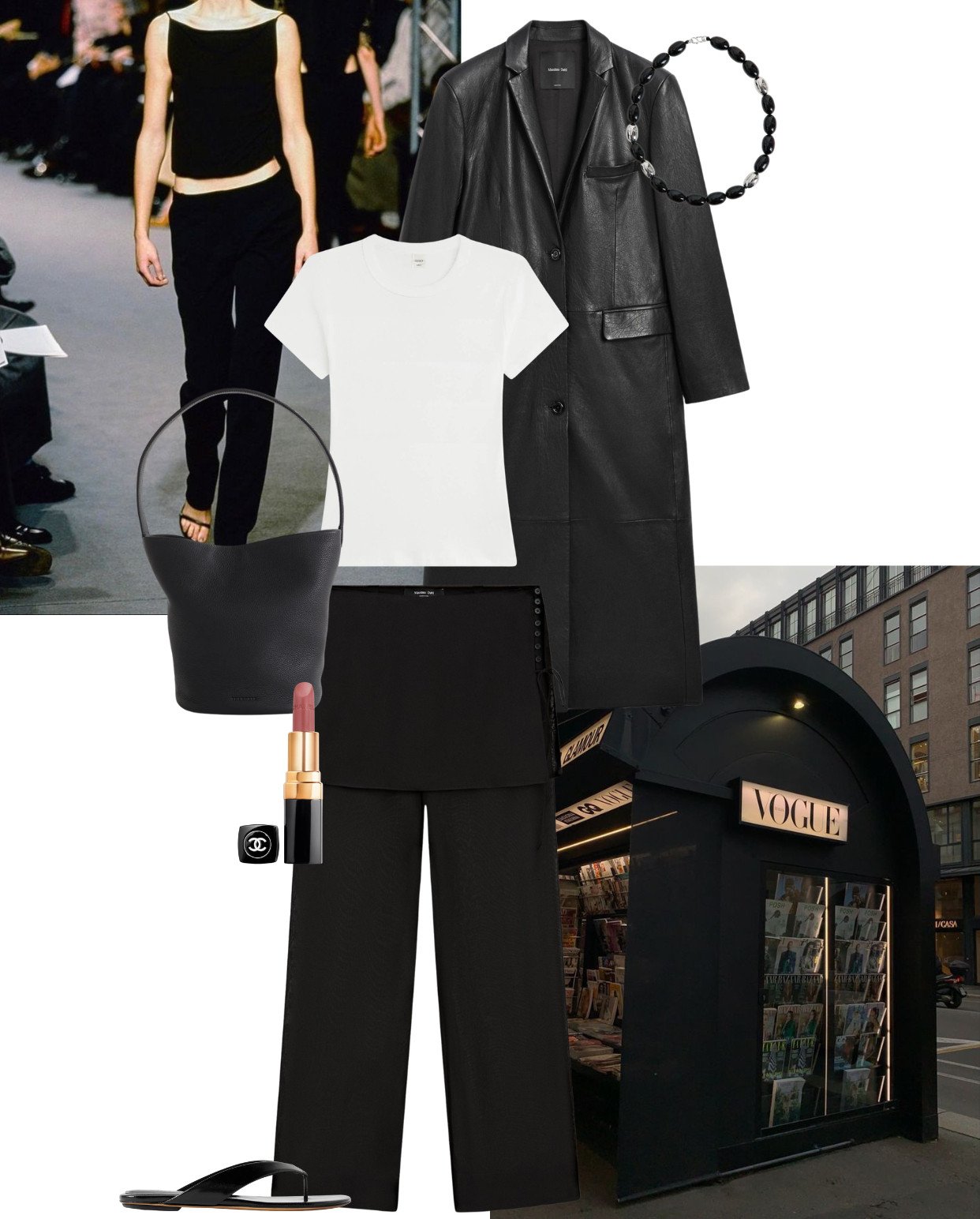 One of My Favourite Monochrome Outfits | Leather Trench | White Tee | Black Silk Trousers | Black Flip Flops | Beaded Necklace 

 #LTKuk #LTKsummer #LTKeurope