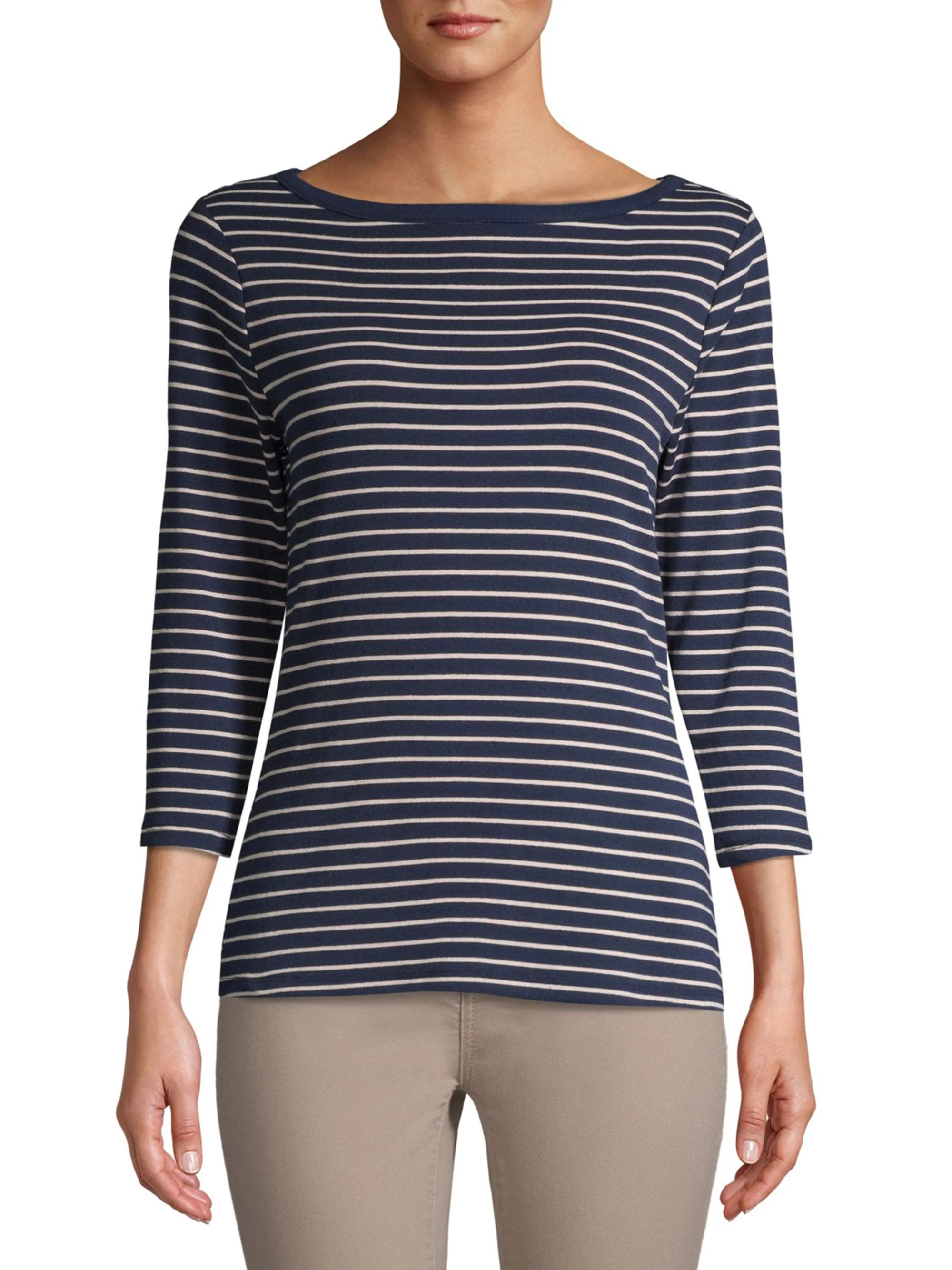Time and Tru Women's Boat Neck T-Shirt with 3/4-Length Sleeves - Walmart.com | Walmart (US)