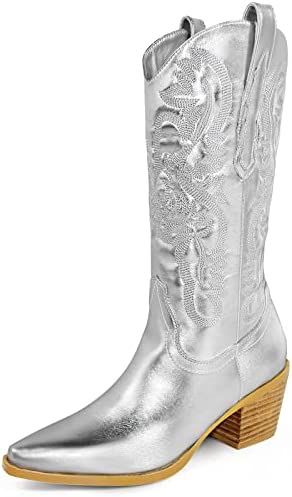 MUCCCUTE Women's Cowgirl Boots Embroidered Cowboy Boots Chunky Block Heel Western Boots Vintage W... | Amazon (US)