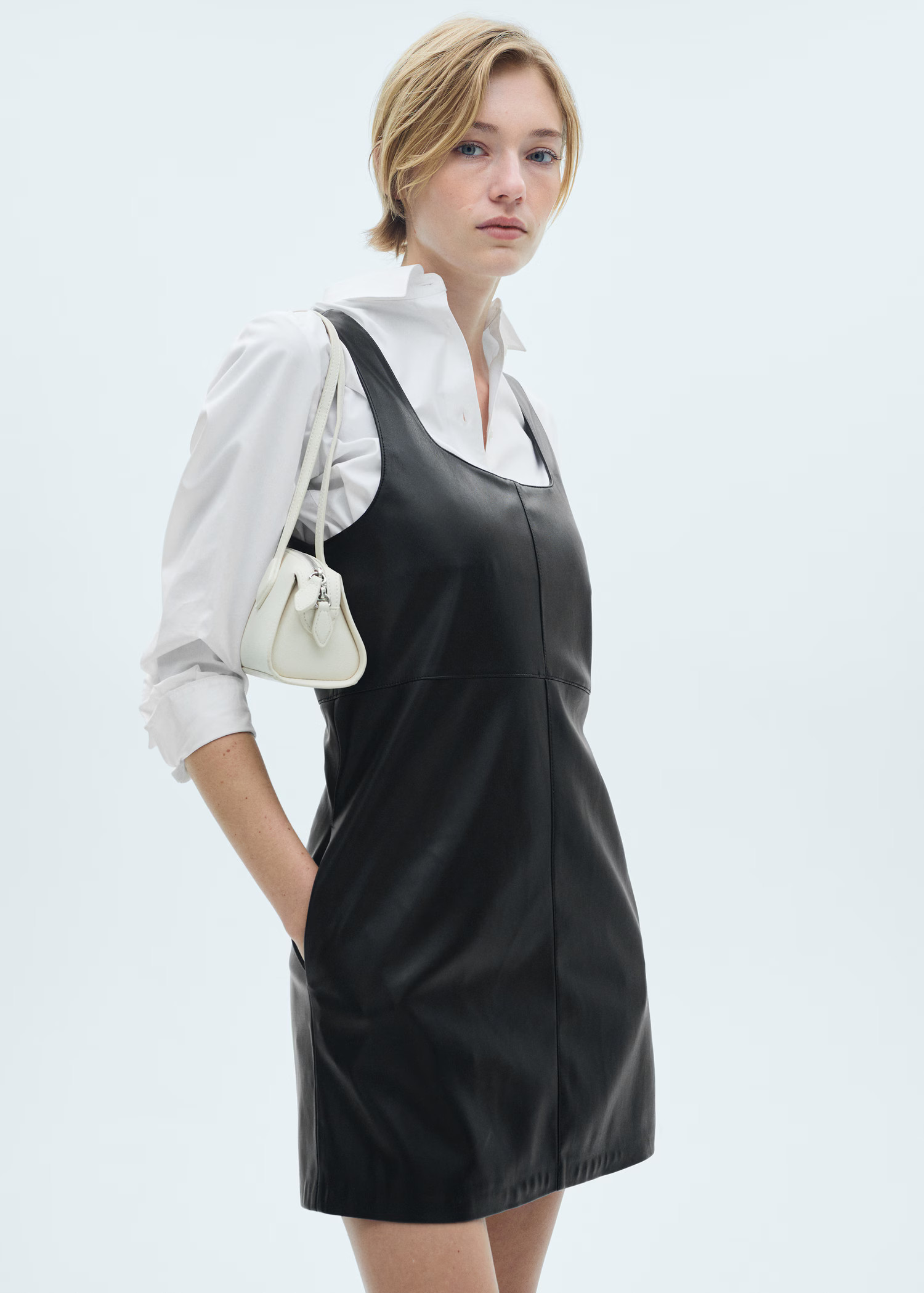 Leather-effect pinafore dress - Women | MANGO United Kingdom | MANGO (UK)