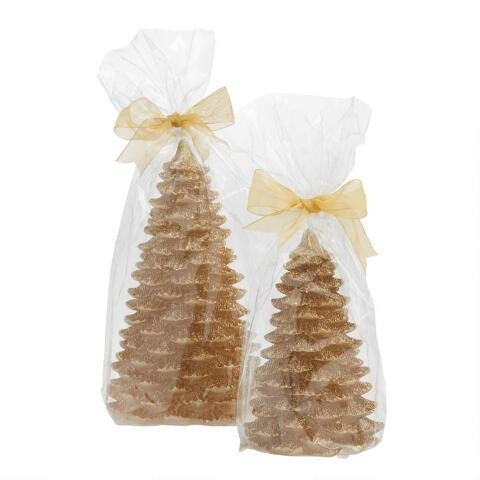 Gold Glittered Christmas Tree Candle | World Market