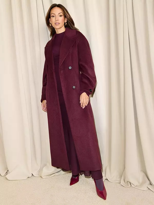 Michelle Keegan Wool Blend Cocoon Formal Coat - Burgundy | Very (UK)
