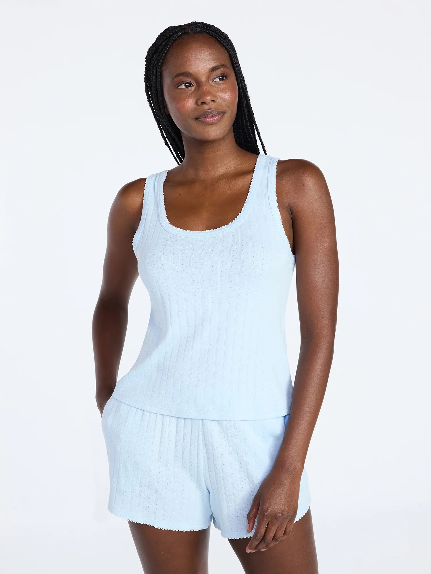 Joyspun Women’s Pointelle Knit Tank Top and Shorts Pajama Set, 2-Piece, Sizes XS-3X | Walmart (US)