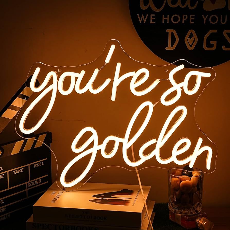 “You're So Golden” Neon Sign Warm Neon Signs Dimmable Letter Neon Lights for Wall Decor USB P... | Amazon (US)