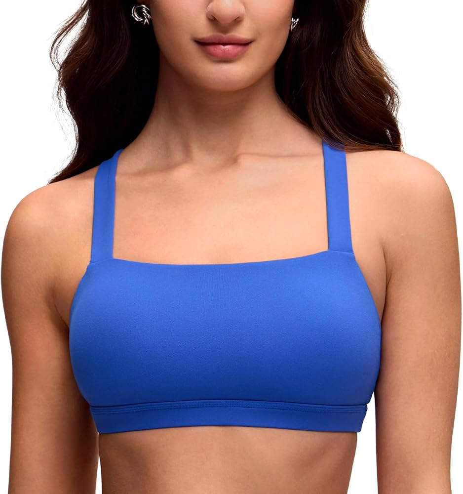 Women's Square Neck Sports Bra Strappy Criss Cross Wide Straps Workout Padded Cami Yoga Bra Gym P... | Amazon (US)