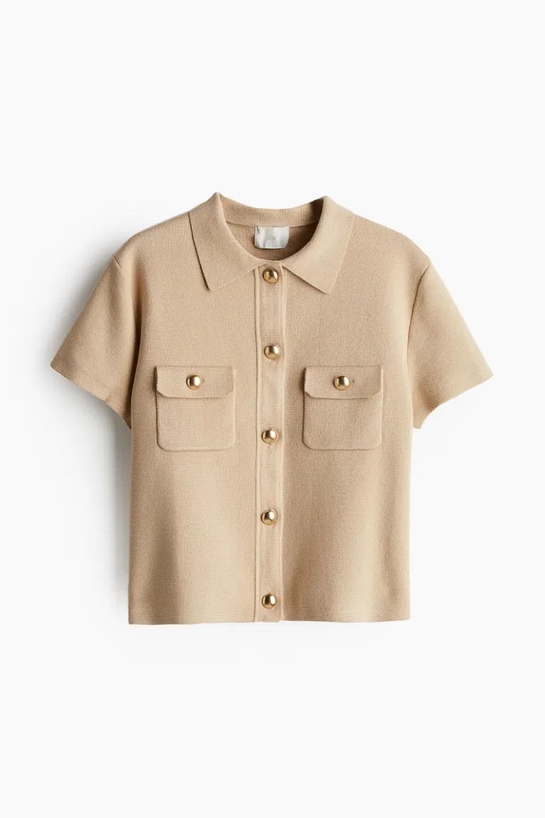 Short-Sleeved Cardigan - Short sleeve - Short - Beige - Ladies | H&M US | H&M (US + CA)