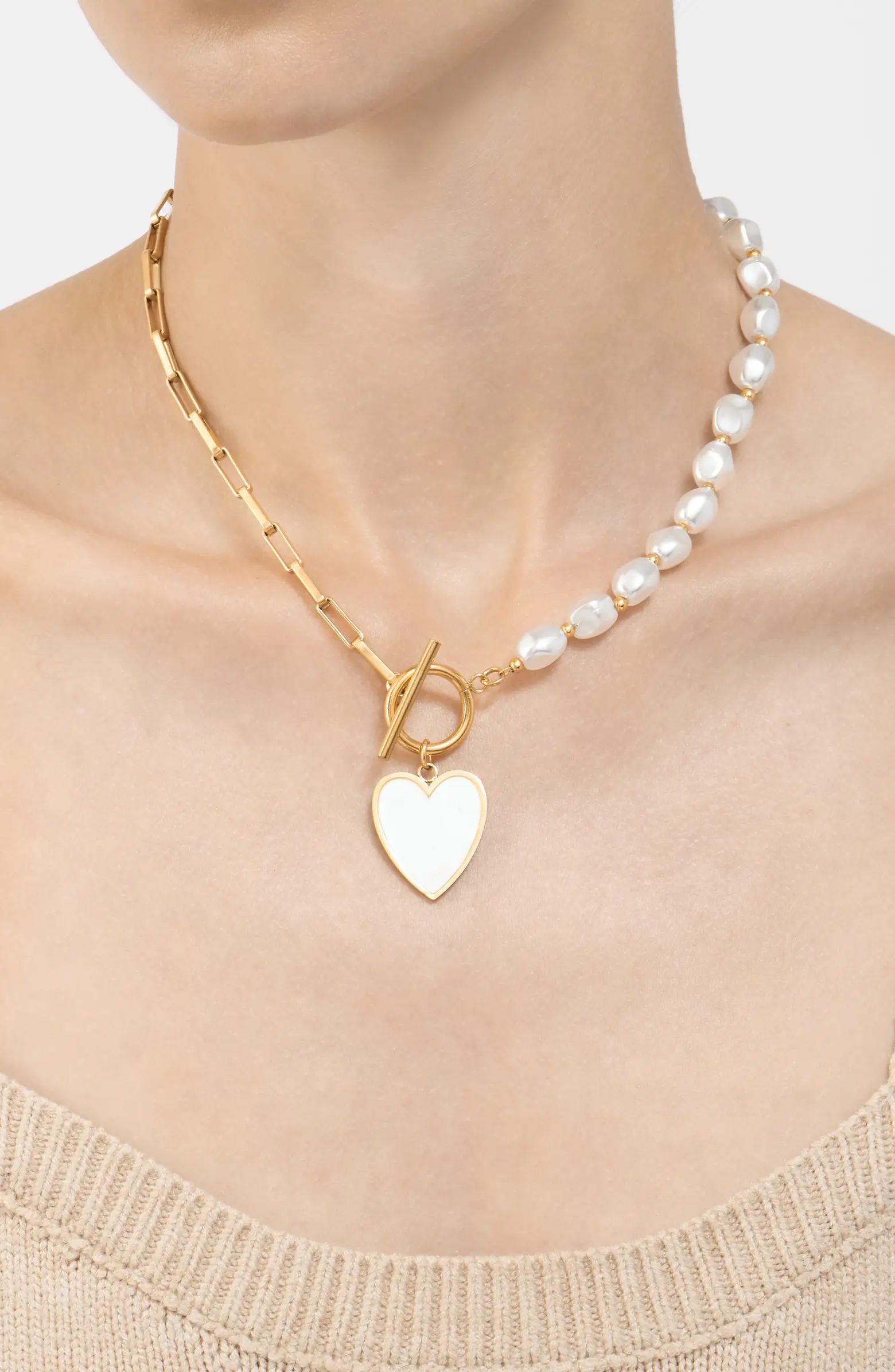 14K Yellow Gold Plated 10mm Pearl Heart Pendant Necklace | Nordstrom Rack