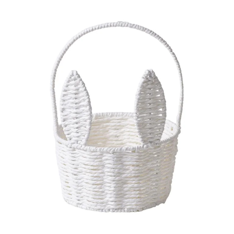 Round Bunny Ear Handle Paper Basket, White, 10.2" x 6.2" | Walmart (US)