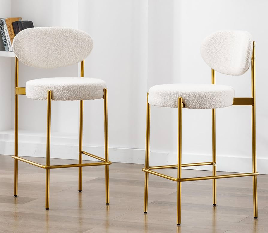 VESCASA Counter Height Barstools with Gold Metal Legs Footrests, Sheerpa Fleece Modern Upholstere... | Amazon (US)