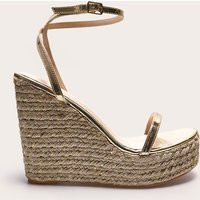 Gold PU Metallic Strap Espadrille High Heeled Wedges | PrettyLittleThing UK
