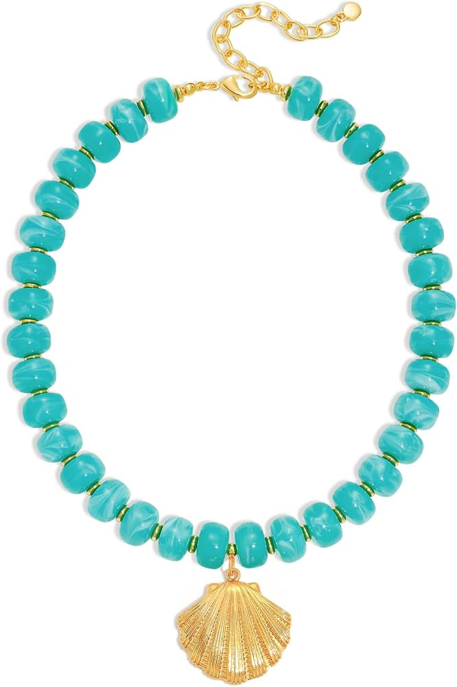 WOWORAMA Summer Beach Necklace for Women Colorful Chunky Beaded Necklaces with Sun Fish Shell Sta... | Amazon (US)