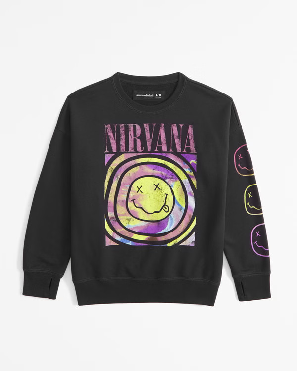 girls legging-friendly nirvana graphic crew sweatshirt | girls new arrivals | Abercrombie.com | Abercrombie & Fitch (US)