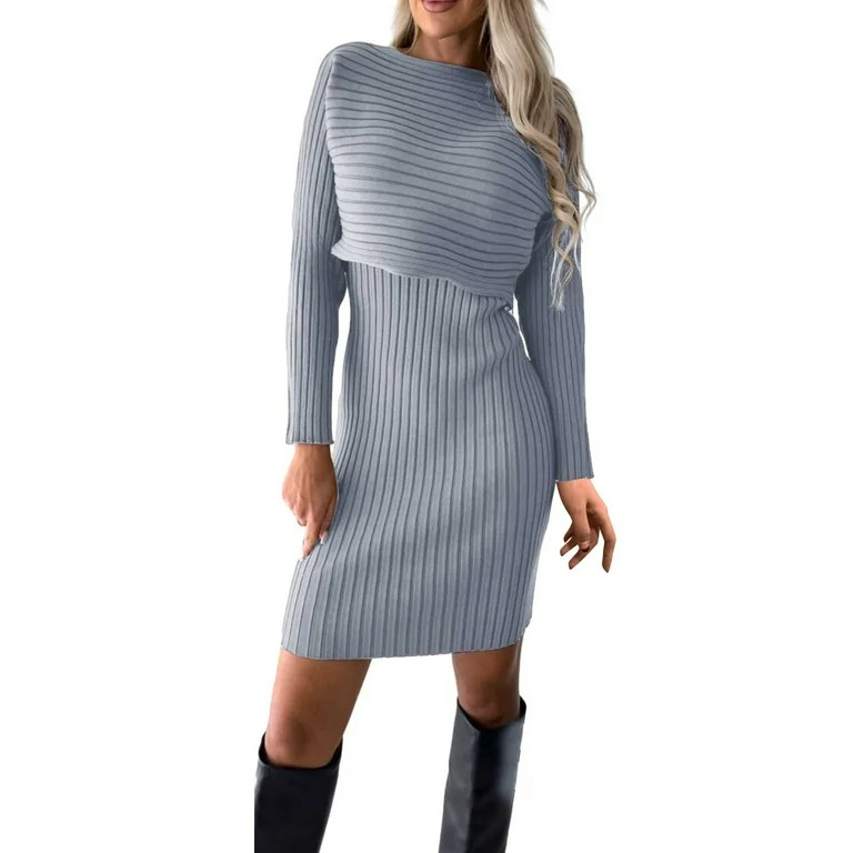 Sngxgn(No ratings yet) Sngxgn Womens Knit Dress Square Neck Long Sleeve Knee Length Dresses(Grey,... | Walmart (US)