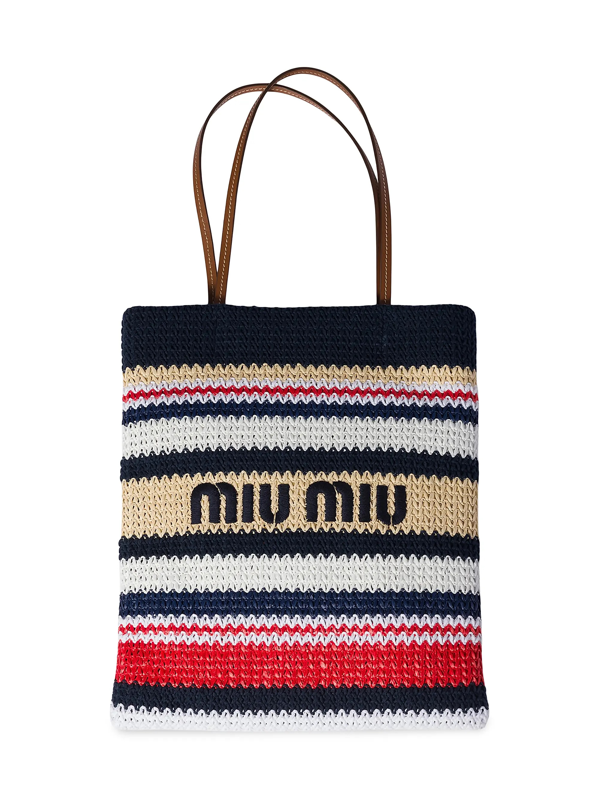 Miu Miu Raffia-Effect Woven Tote Bag | Saks Fifth Avenue | Saks Fifth Avenue