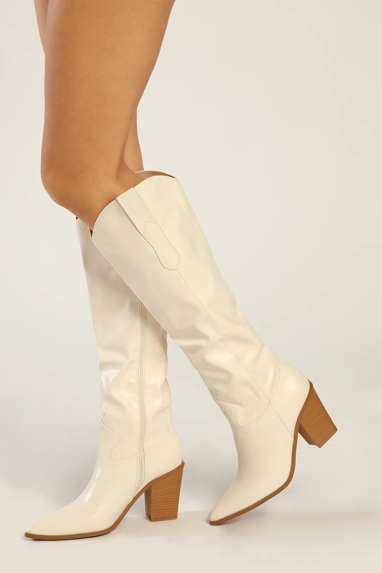 Loraine Bone Pointed-Toe Knee-High Boots | Lulus (US)