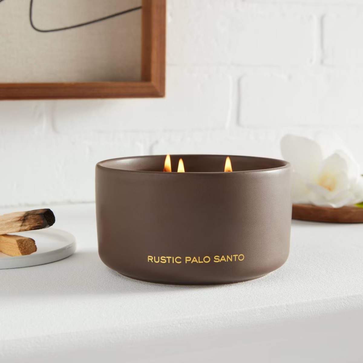 15oz Ceramic Jar 3-Wick Black Label Rustic Palo Santo Candle - Threshold™ | Target