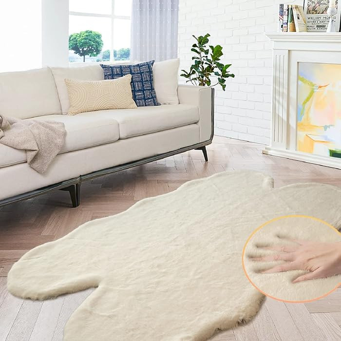 Light Brown Beige Fluffy Faux Fur Rugs for Bedroom Washable Furry Rug for Living Room Indoor Shee... | Amazon (US)
