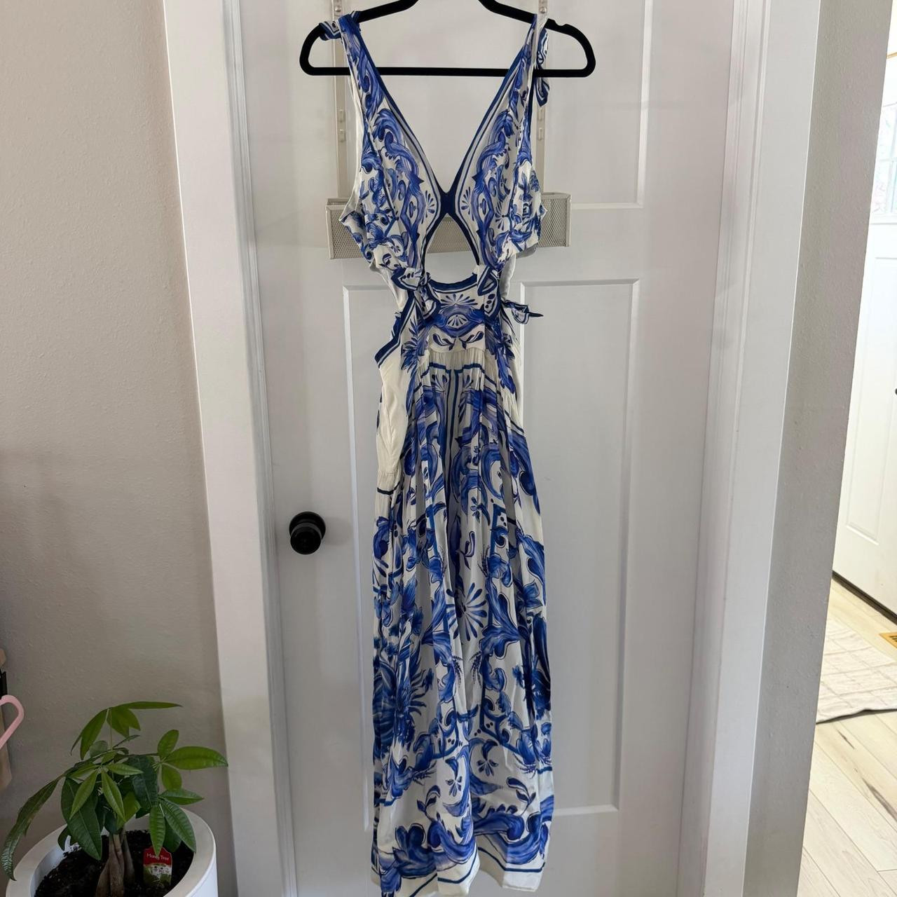 FARM Rio Garden Tiles Print Cutout Maxi Dress Blue... | Depop | Depop US