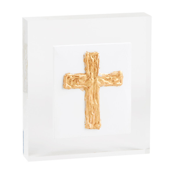 Mud Pie Small Cross Acrylic Cross Plaque in Gold | Mud Pie