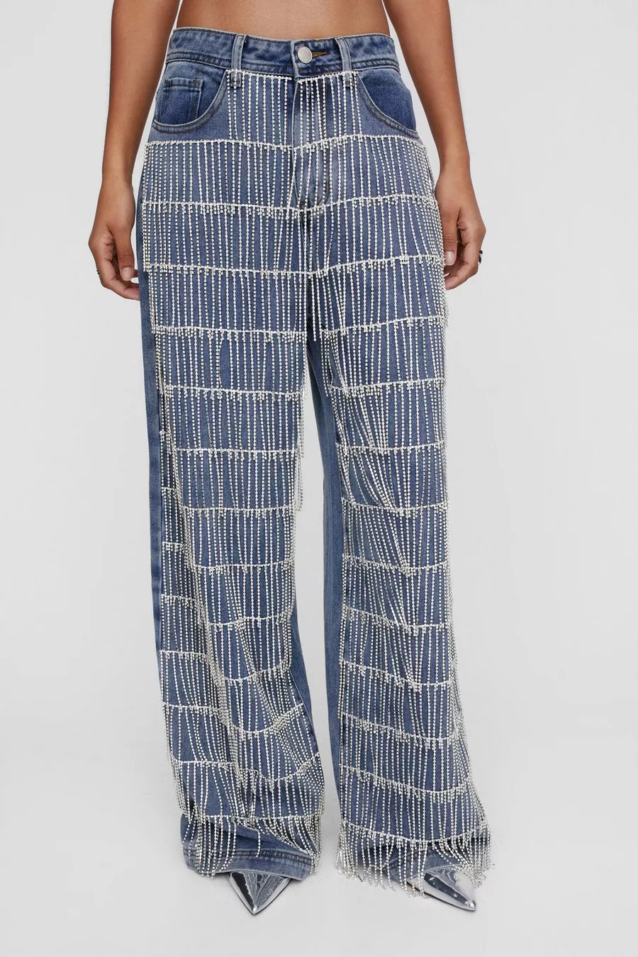 Diamante Fringe Trim Denim Jean | Nasty Gal US