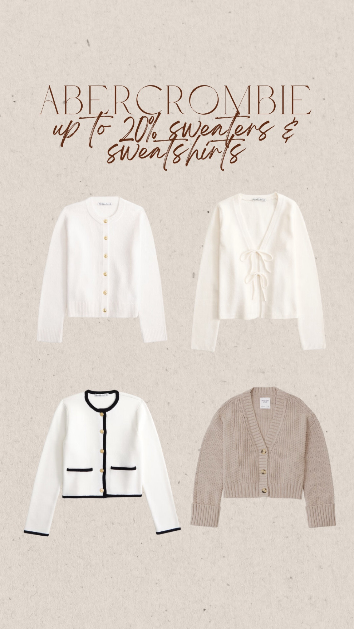 Abercrombie sale up to 20% off all sweaters and sweatshirts 

#LTKSeasonal #LTKSaleAlert #LTKStyleTip