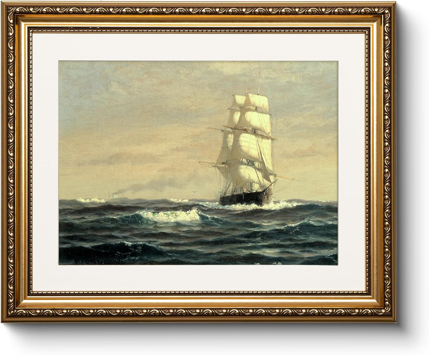 Amazon.com: Vintage Gold Framed Sailing Ship Canvas Wall Art 13x16 Inch, Classic Ocean Waves Tall... | Amazon (US)