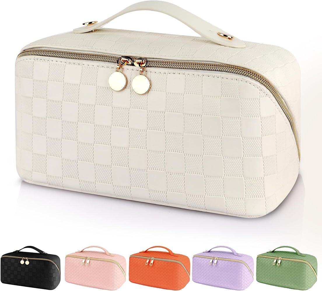 Travel Cosmetic Bag, Makeup Travel Bag, Waterproof Portable Pouch PU Leather Toiletry Bag for Wom... | Amazon (US)